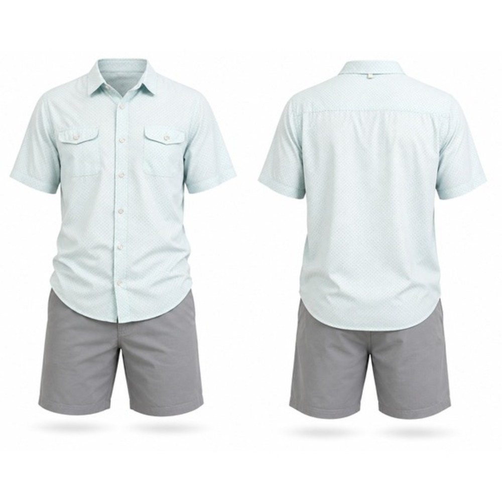 Paper denim & cloth Button Down Mens size L‎ Light Blue Classic Fit Short Sleeve